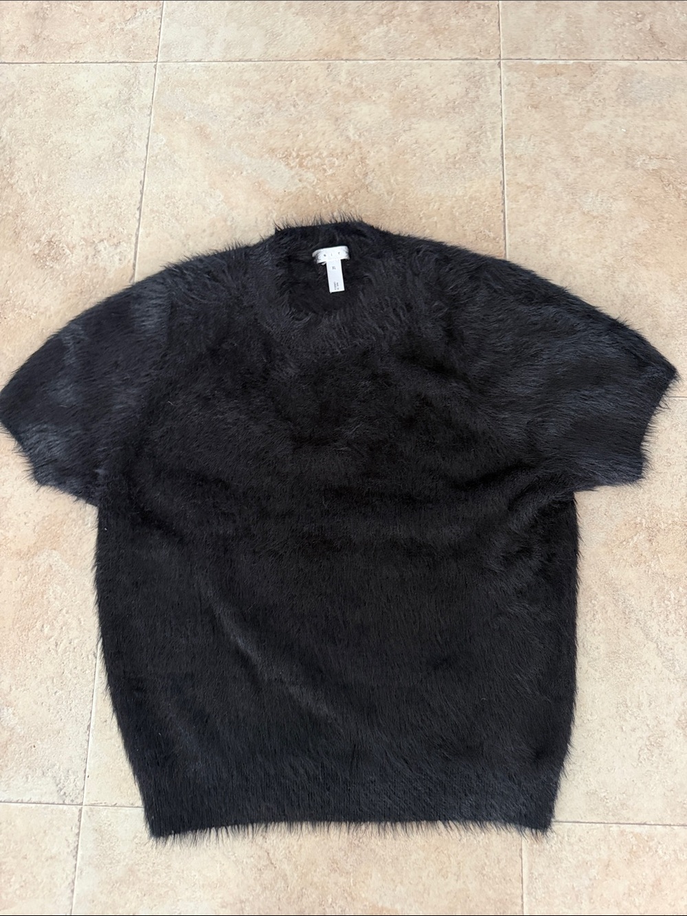 Leith Cropped Black Soft Fuzzy Stretchy XL Crewneck Sweater